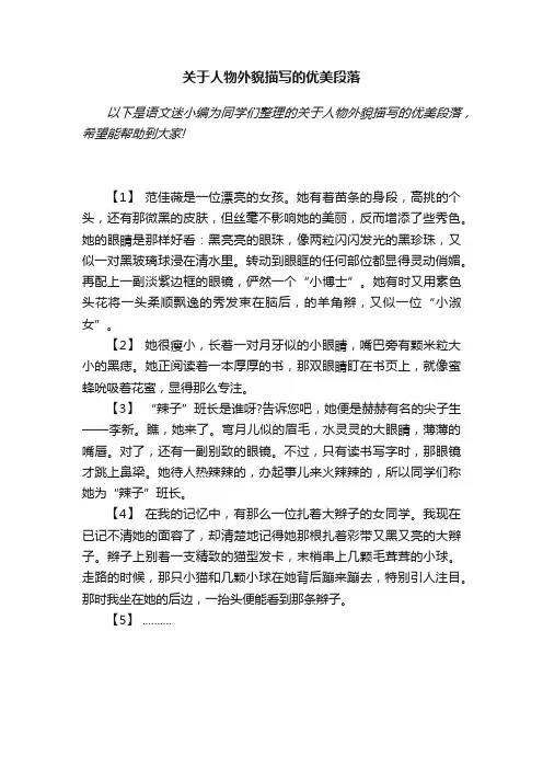 关于人物外貌描写的优美段落