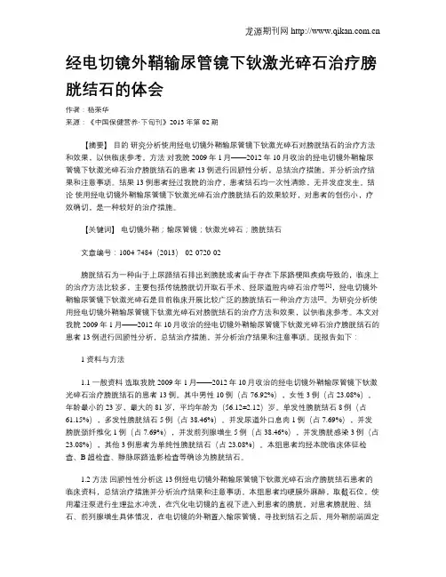 经电切镜外鞘输尿管镜下钬激光碎石治疗膀胱结石的体会