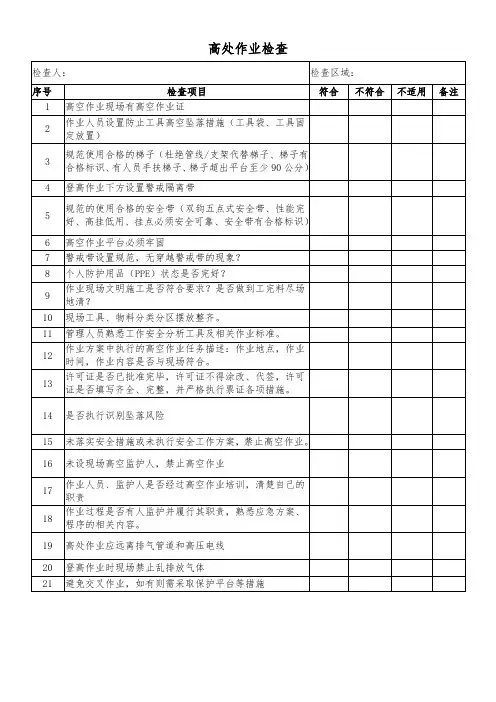 高空作业检查表