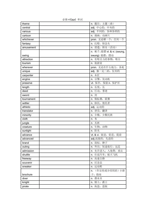 新课标高中英语必修四第五单元单词词组【免费】
