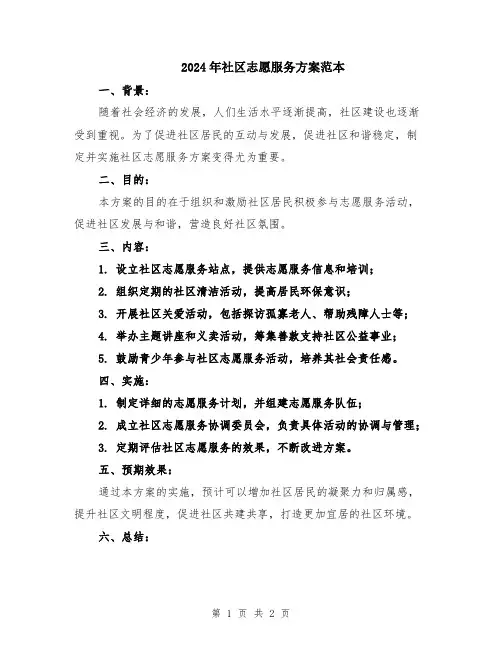 2024年社区志愿服务方案范本