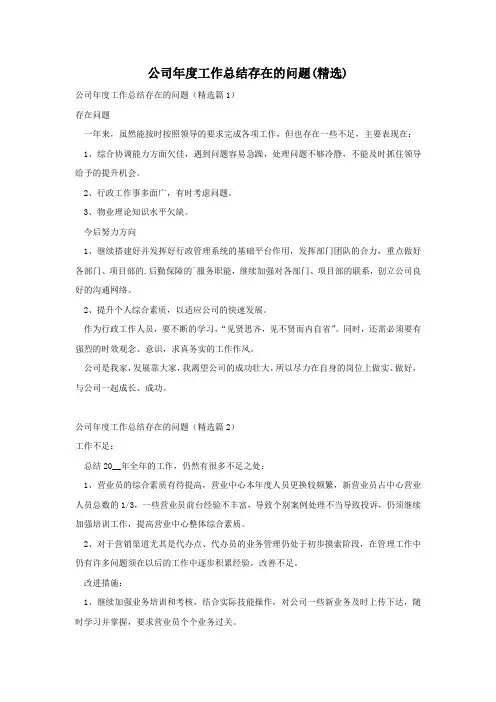 公司年度工作总结存在的问题(精选)