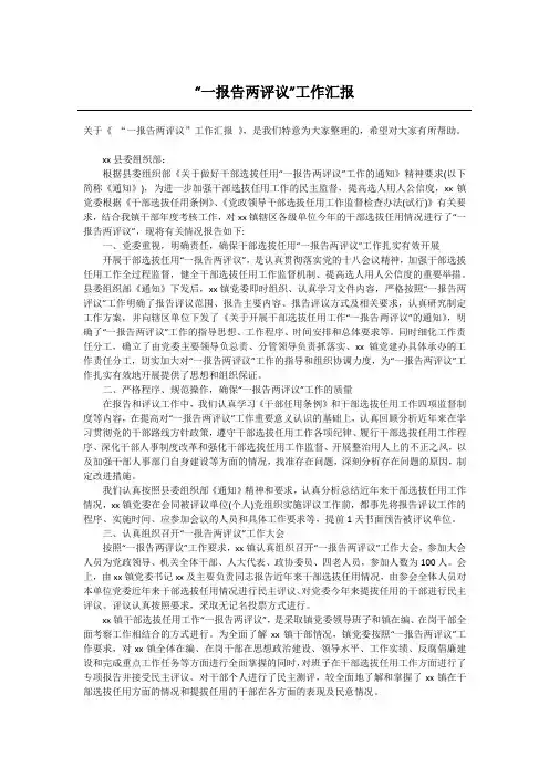“一报告两评议”工作汇报
