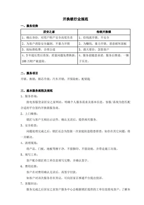 开换锁行业规范9.7