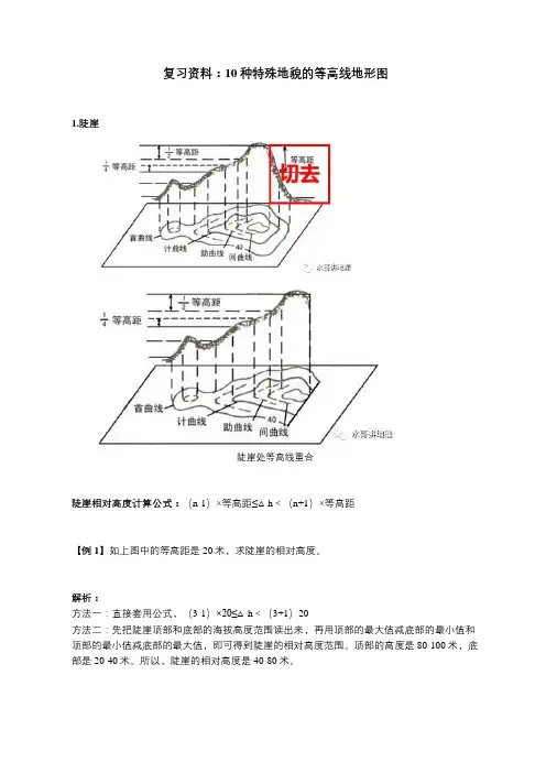 复习资料：10种特殊地貌的等高线地形图