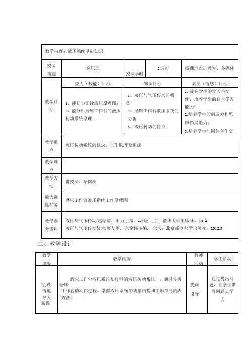 液压与气压传动教案 项目一