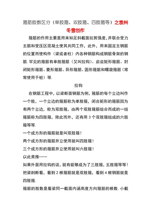箍筋肢数区分(单肢箍、双肢箍、四肢箍等)