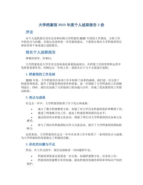 大学档案馆2023年度个人述职报告2份