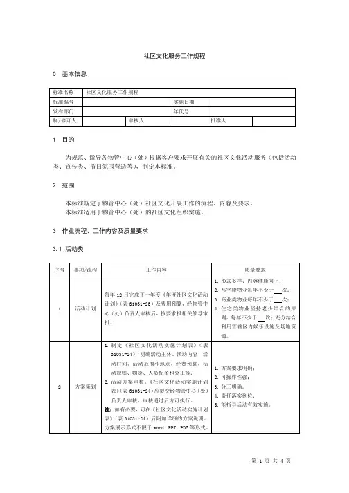 社区文化服务工作规程