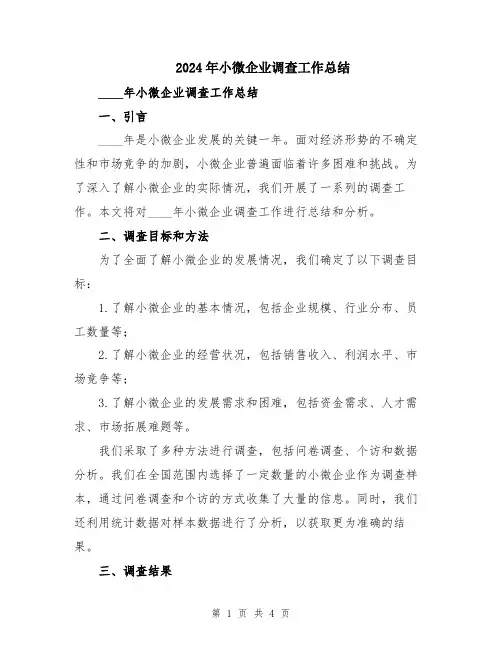 2024年小微企业调查工作总结