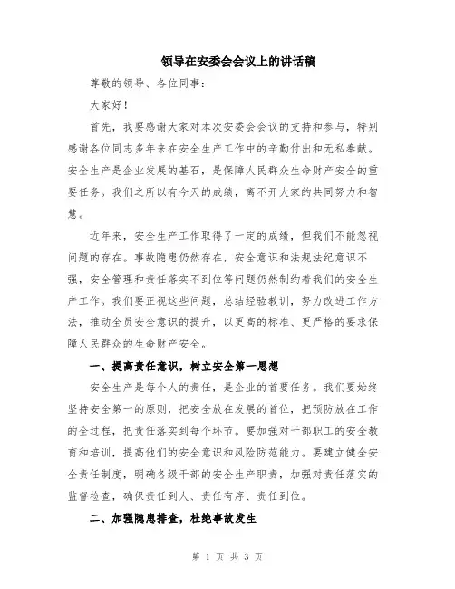 领导在安委会会议上的讲话稿