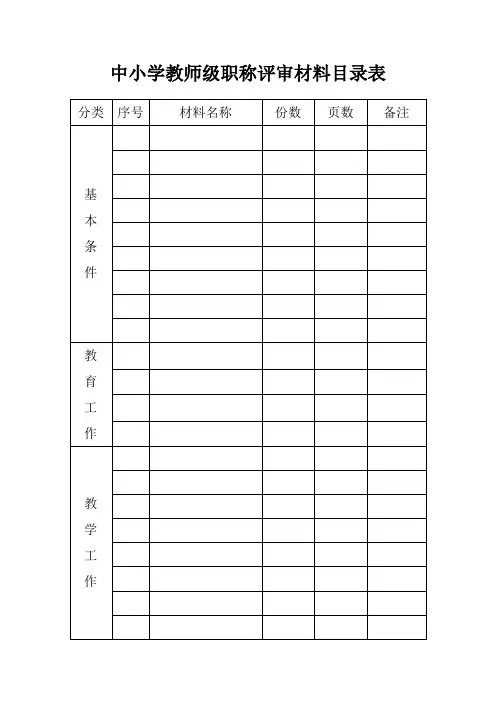中小学教师中级职称评审材料目录表2