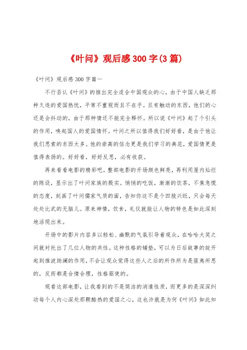 《叶问》观后感300字(3篇)