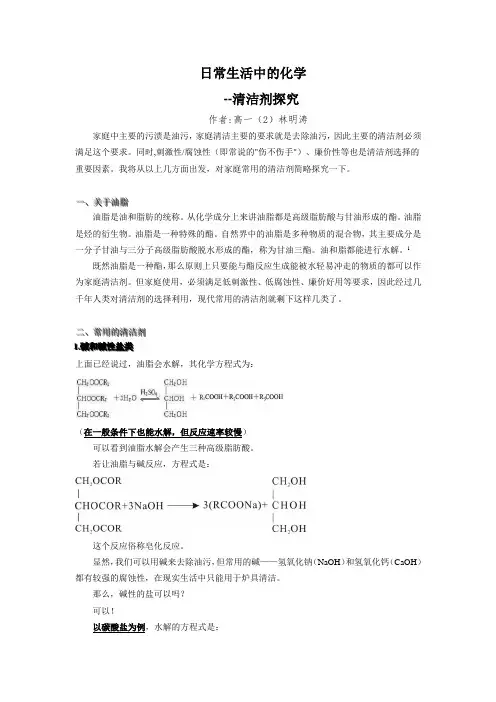 日常生活中的化学——清洁剂探究