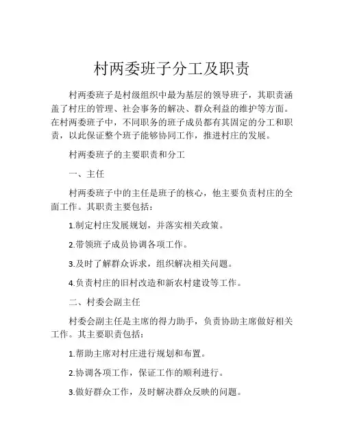 村两委班子分工及职责