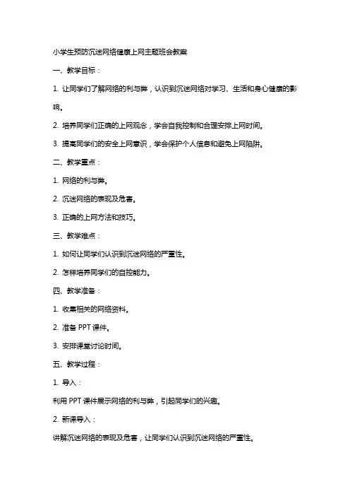 小学生预防沉迷网络健康上网主题班会教案