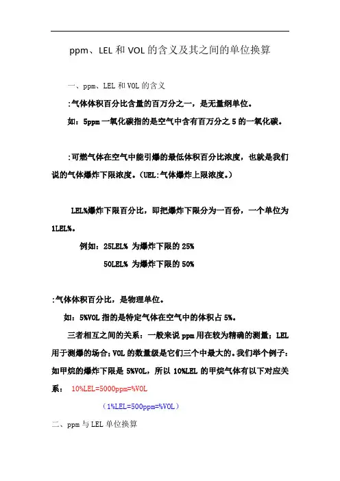 ppm、LEL和VOL的含义及其之间的单位换算