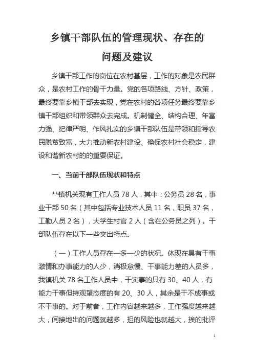 镇干部队伍的管理现状、问题、建议