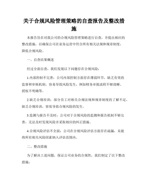 关于合规风险管理策略的自查报告及整改措施