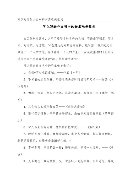 可以写进作文当中的许嵩唯美歌词