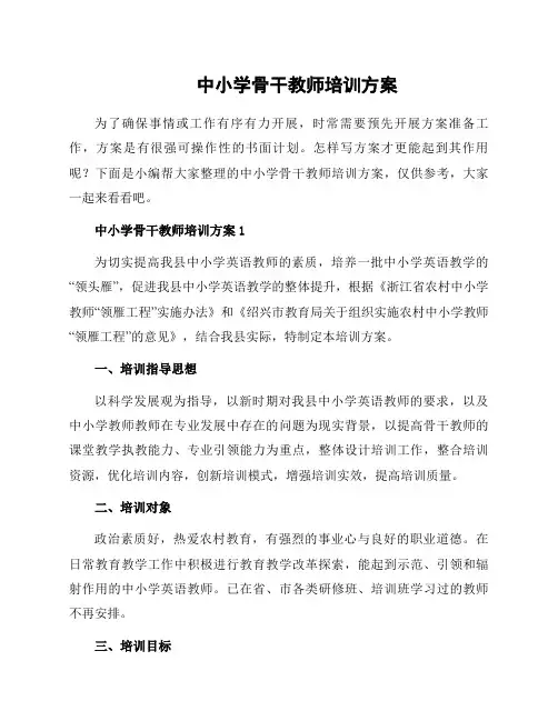 中小学骨干教师培训方案