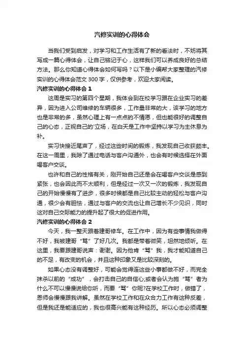 汽修实训的心得体会范文300字