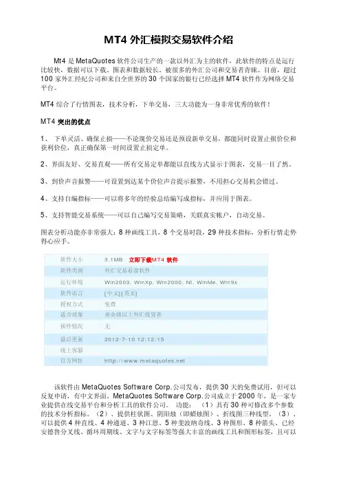 MT4外汇模拟交易软件介绍