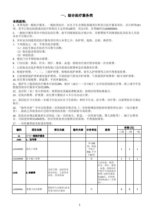 威海市区医疗机构医疗服务价格(2017年版含2018.12月最新修订版)