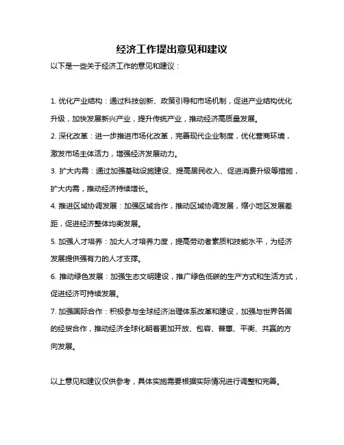 经济工作提出意见和建议