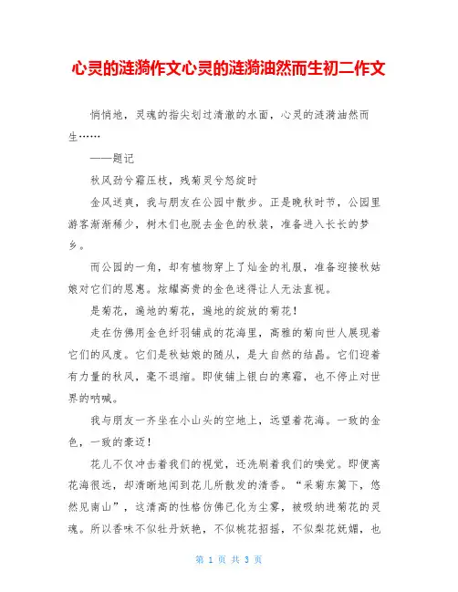 心灵的涟漪作文心灵的涟漪油然而生初二作文