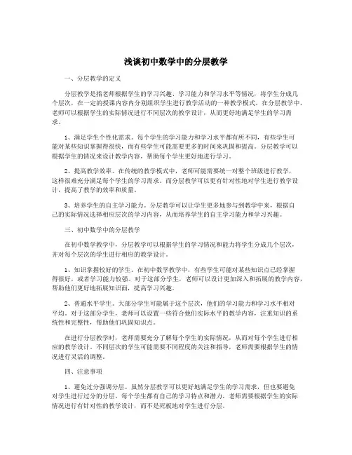 浅谈初中数学中的分层教学