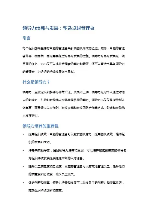 领导力培养与发展：塑造卓越管理者