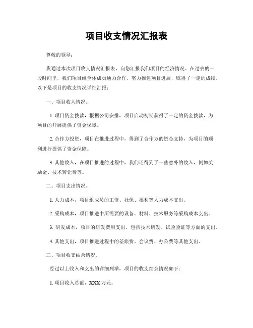 项目收支情况汇报表