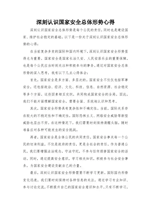 深刻认识国家安全总体形势心得