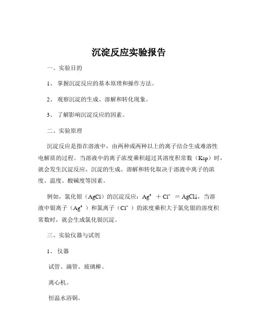 沉淀反应实验报告