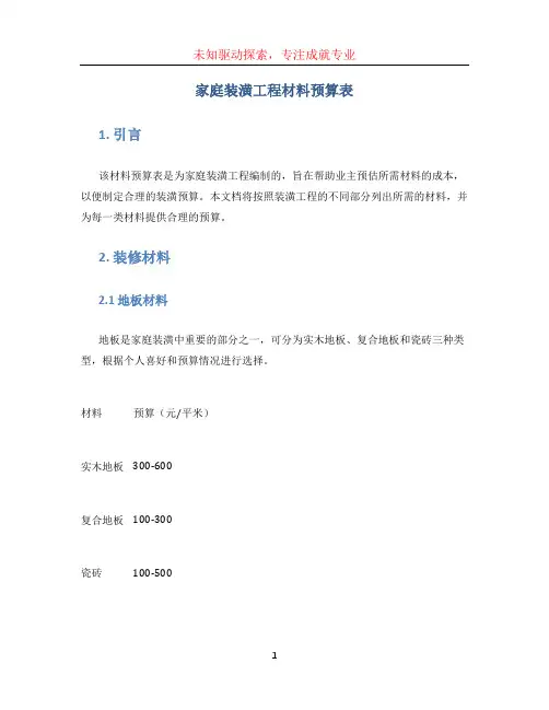 家庭装潢工程材料预算表 (3)