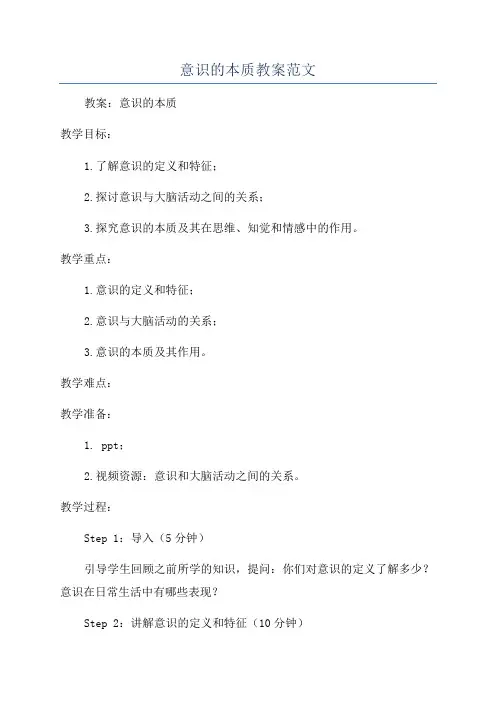 意识的本质教案范文