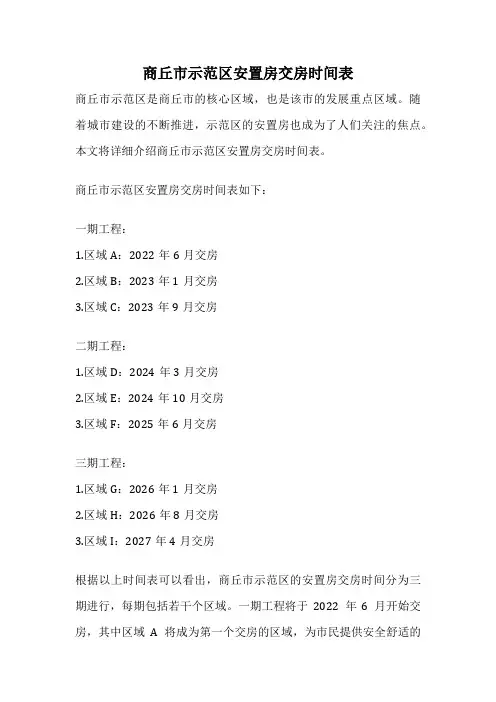 商丘市示范区安置房交房时间表