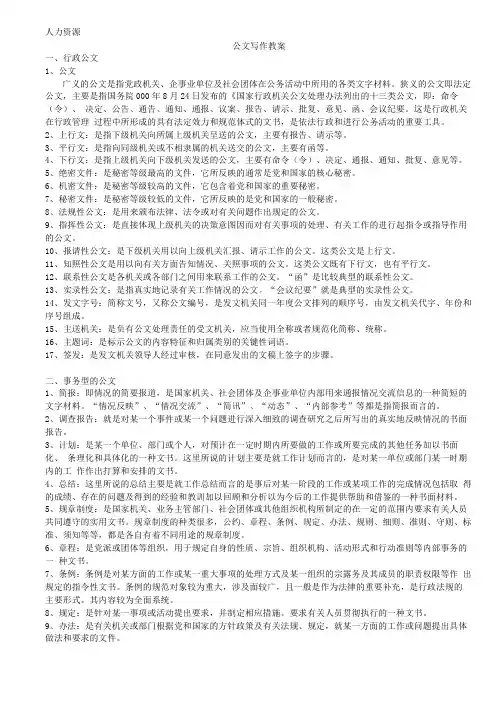 【人力资源】公文写作模版精编版