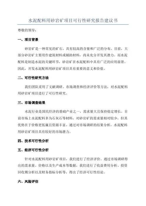 水泥配料用砂岩矿项目可行性研究报告建议书
