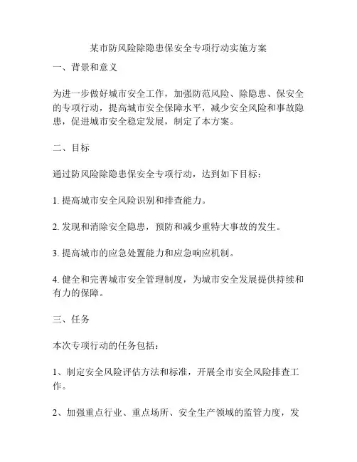 某市防风险除隐患保安全专项行动实施方案