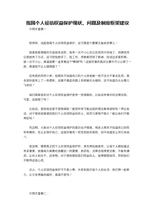 我国个人征信权益保护现状、问题及制度框架建议