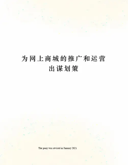 为网上商城的推广和运营出谋划策