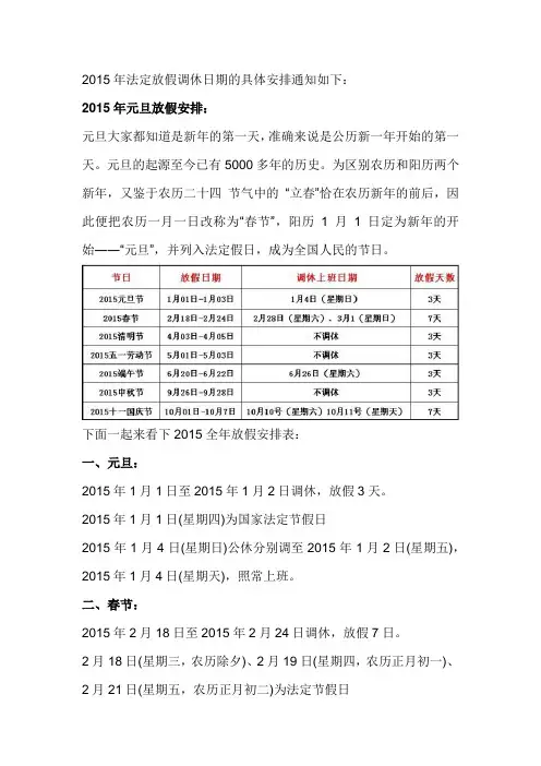 2015年法定节假日时间表