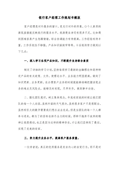 银行客户经理工作规划书模版（三篇）