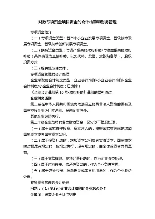 财政专项资金项目资金的会计核算和财务管理