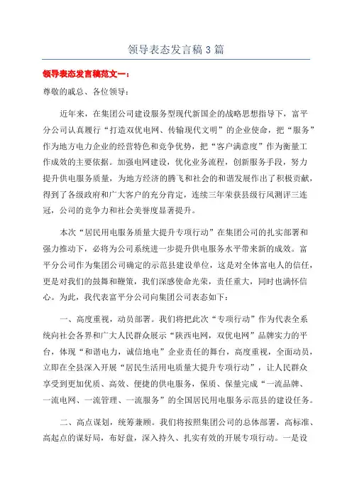 领导表态发言稿3篇