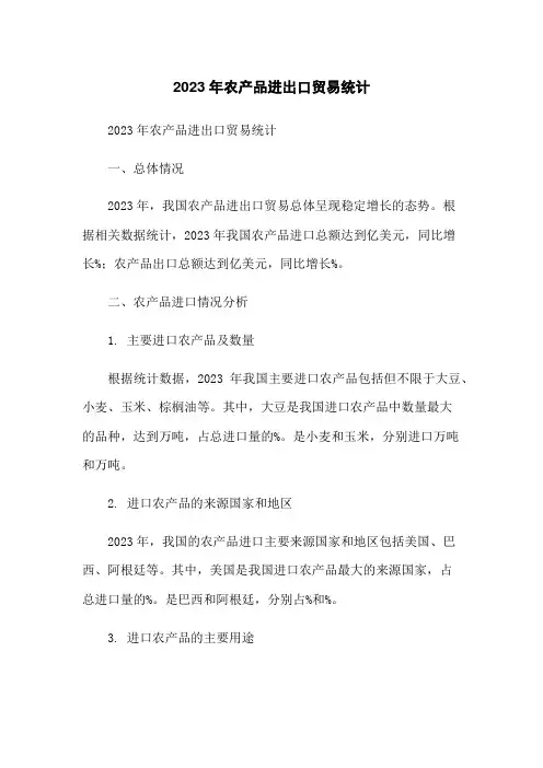 2023年农产品进出口贸易统计