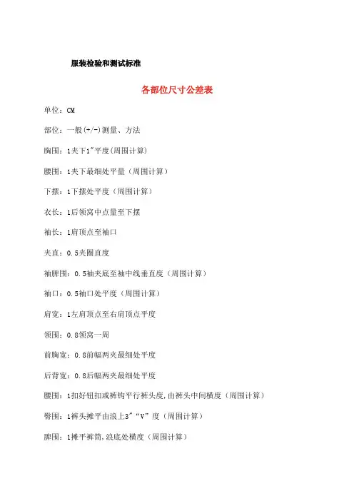 服装检验标准