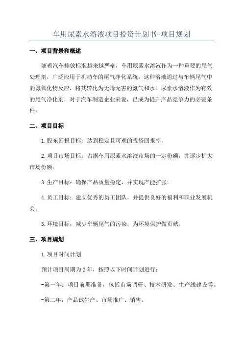 车用尿素水溶液项目投资计划书-项目规划